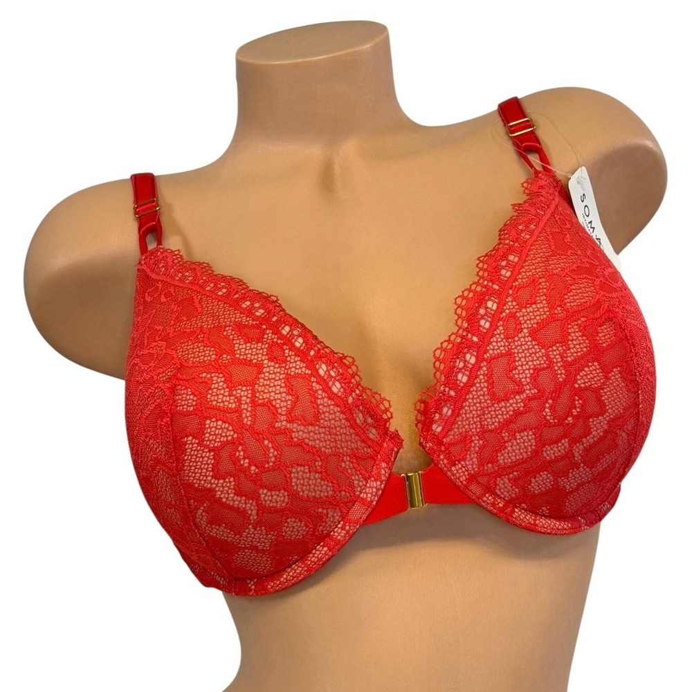 Soma Womens 38DD Embraceable Enchanting Lace Front Close Bra Red Vamp Push Up